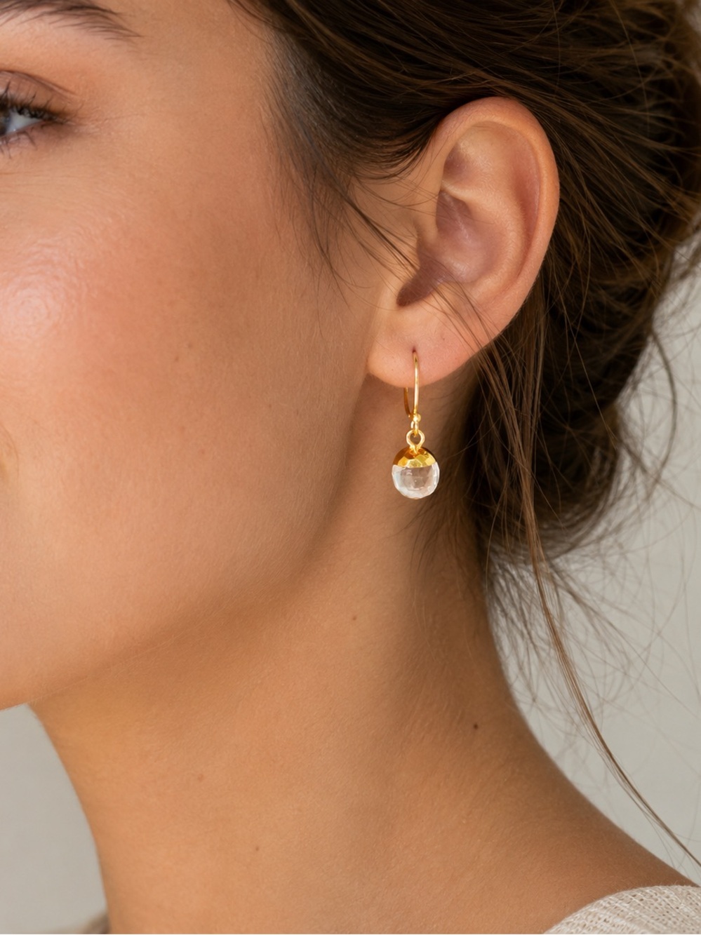 Handcrafted Gold Vermeil Rock Crystal Quartz Earrings Matana Jewelery